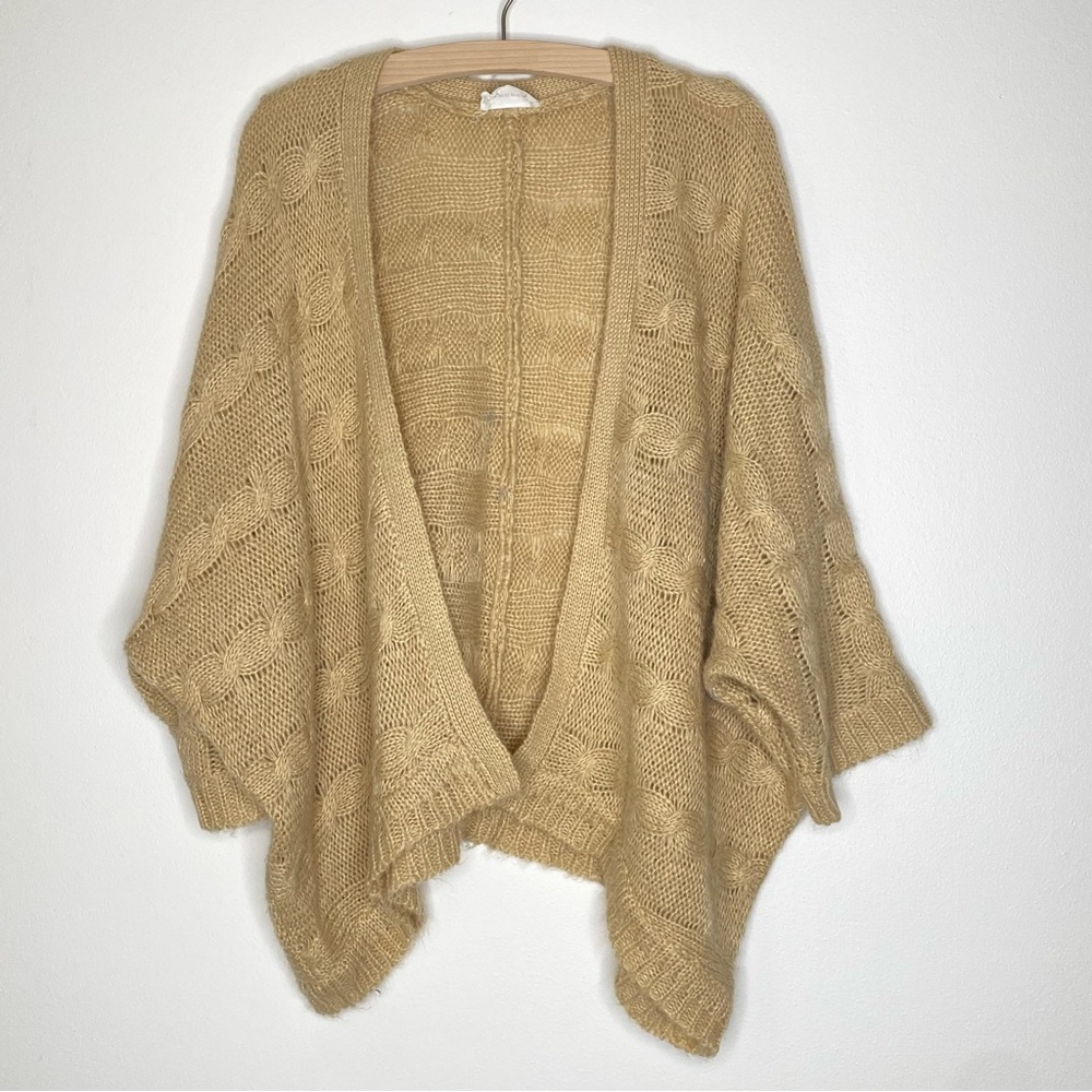 ANDREE brown crochet cable knit open cardigan